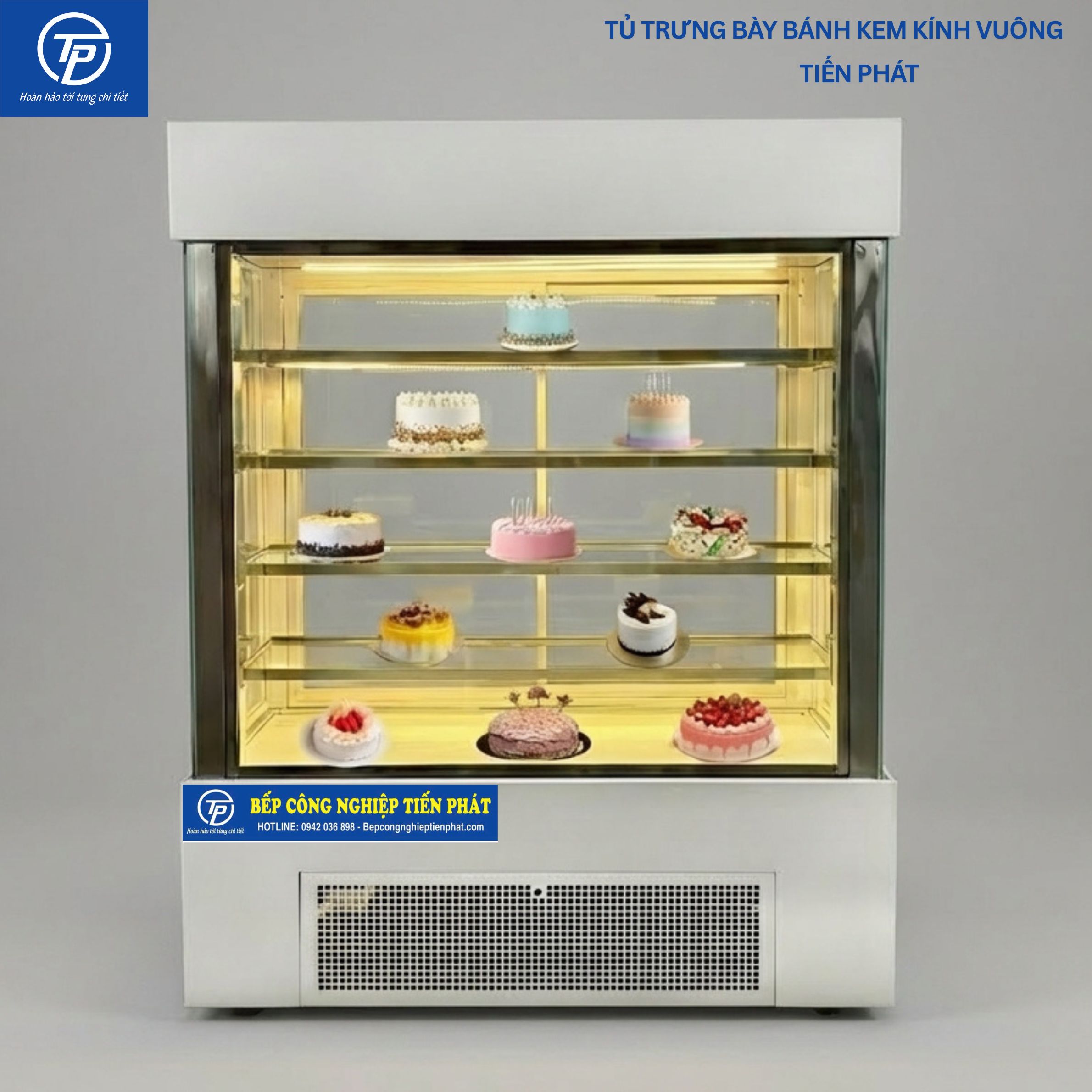 Tủ Trưng Bày Bánh Kem Kính Vuông 5 Tầng 120cm